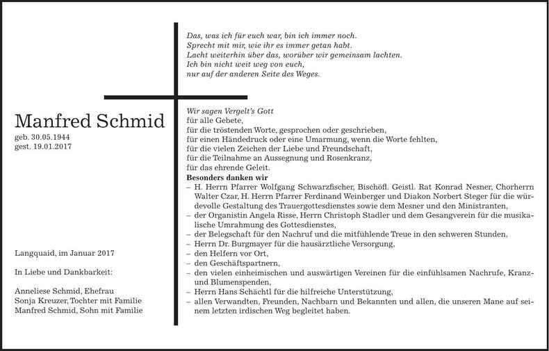 Traueranzeige Anneliese Schmid