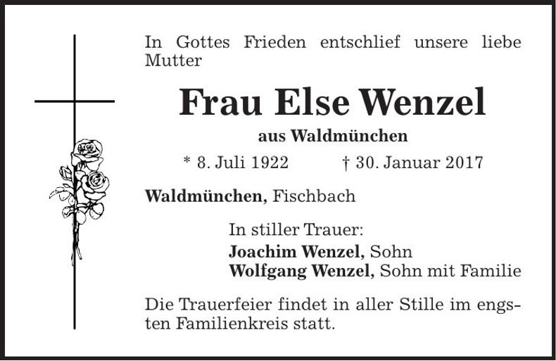 Traueranzeige Else Wenzel