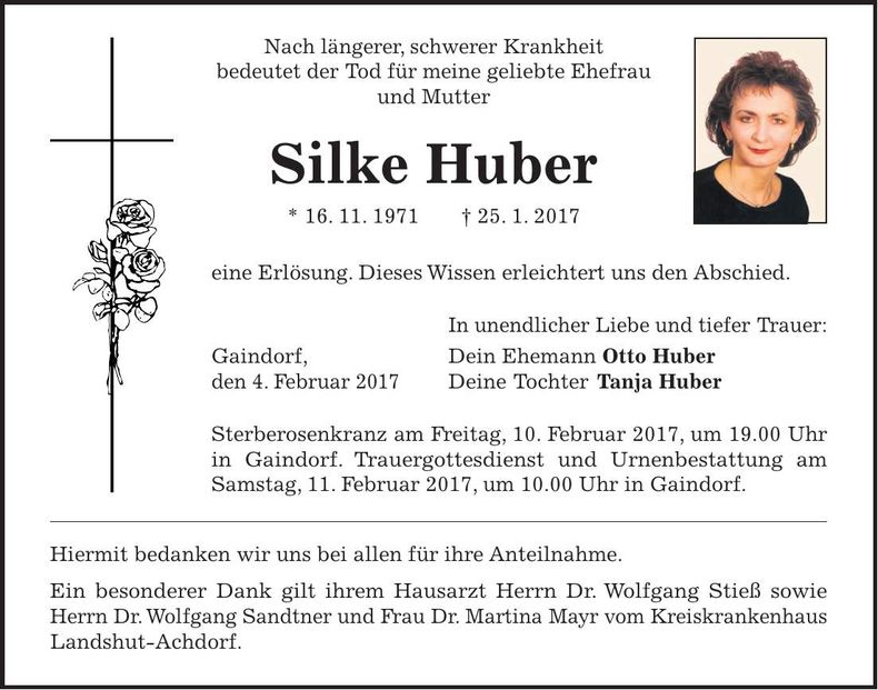 Traueranzeige Silke Huber