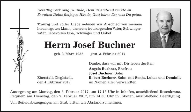 Traueranzeige Josef Buchner