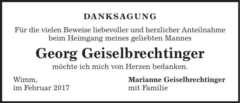 Traueranzeige Georg Geiselbrechtinger