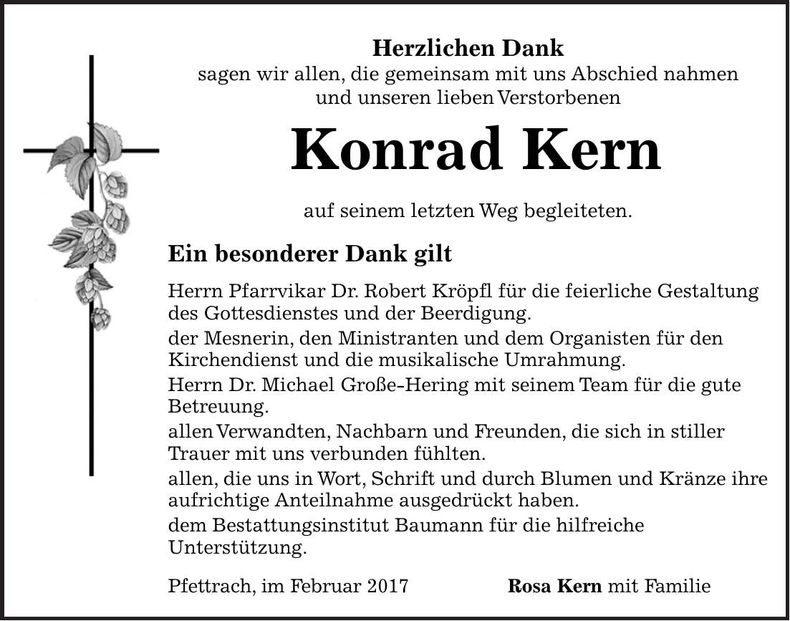 Traueranzeige Konrad Kern