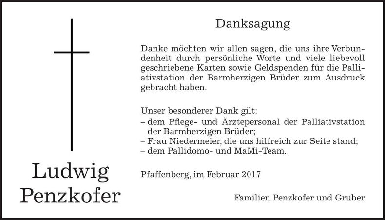 Traueranzeige Ludwig Penzkofer