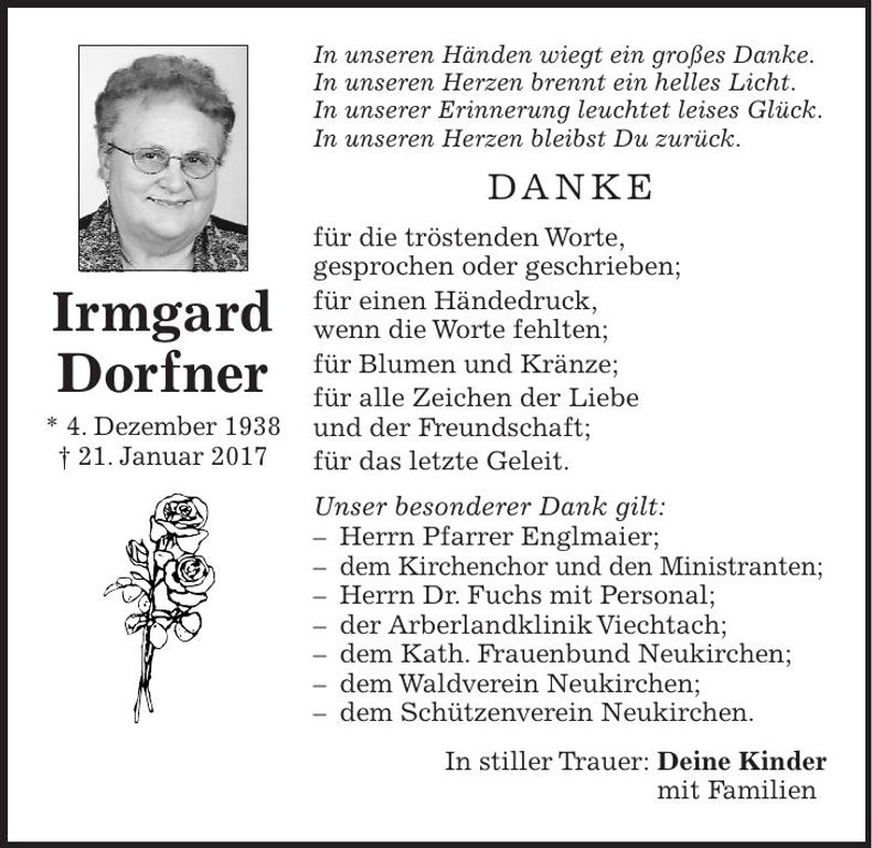 Traueranzeige Irmgard Dorfner