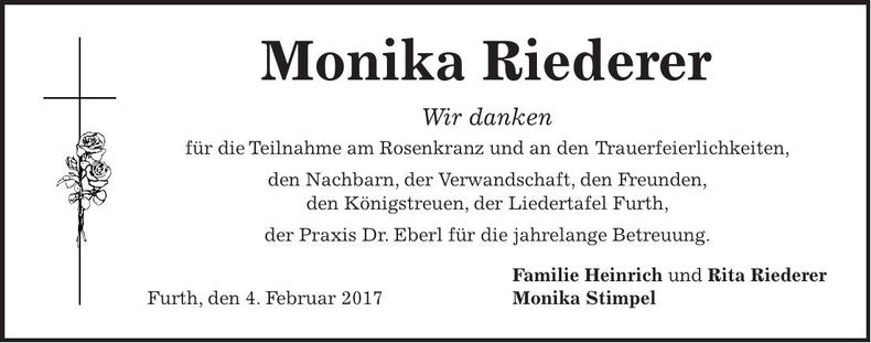 Traueranzeige Monika Riederer