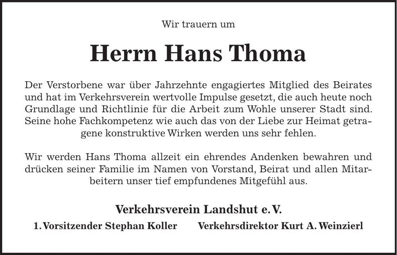 Traueranzeige Hans Thoma