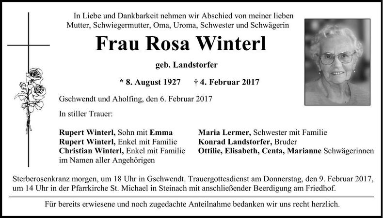 Traueranzeige Rosa Winterl