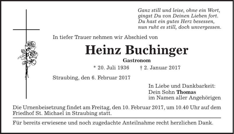 Traueranzeige Heinz Buchinger