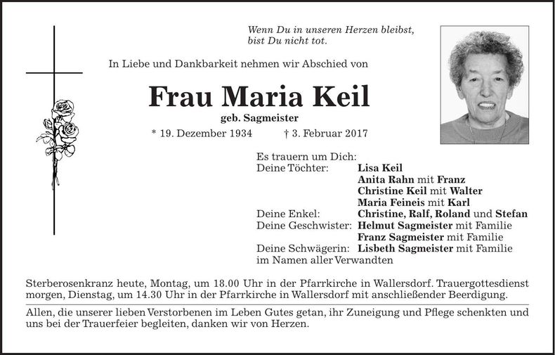 Traueranzeige Maria Keil