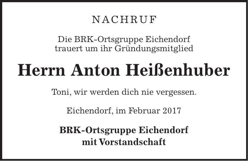 Traueranzeige Anton Heißenhuber