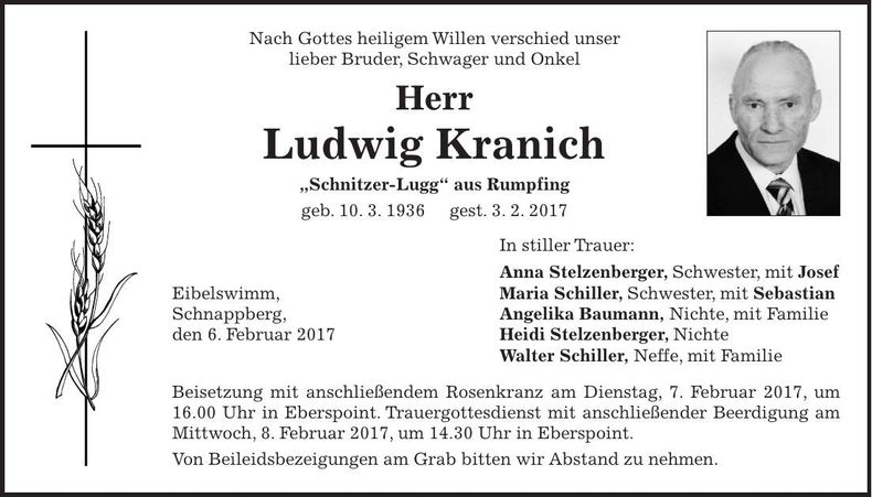 Traueranzeige Ludwig Kranich