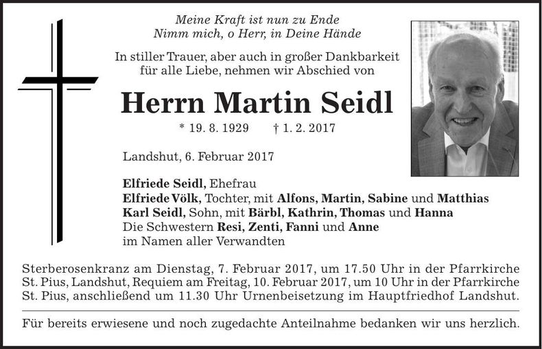 Traueranzeige Martin Seidl