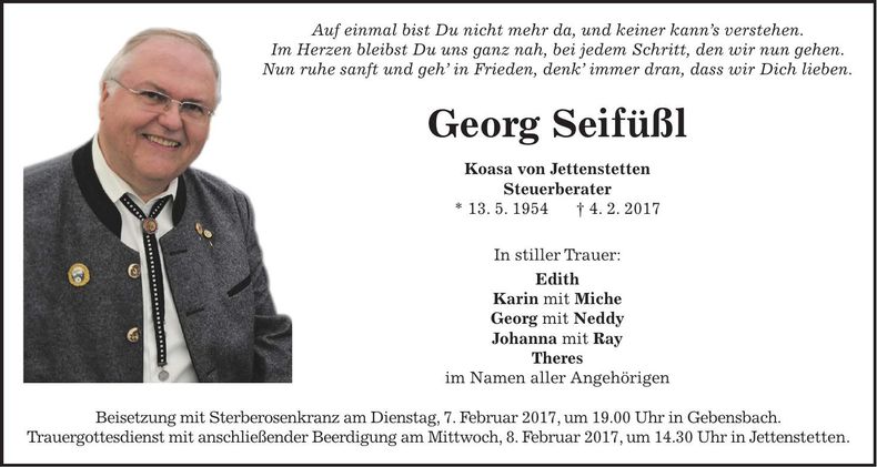 Traueranzeige Georg Seifüßl