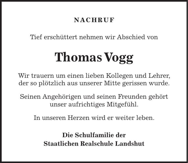 Traueranzeige Thomas Vogg