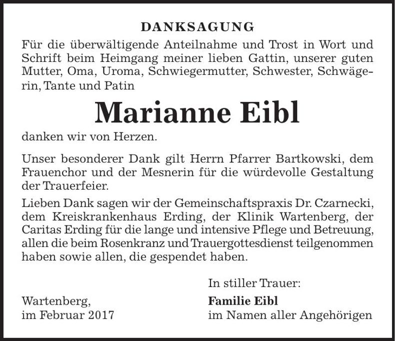 Traueranzeige Marianne Eibl