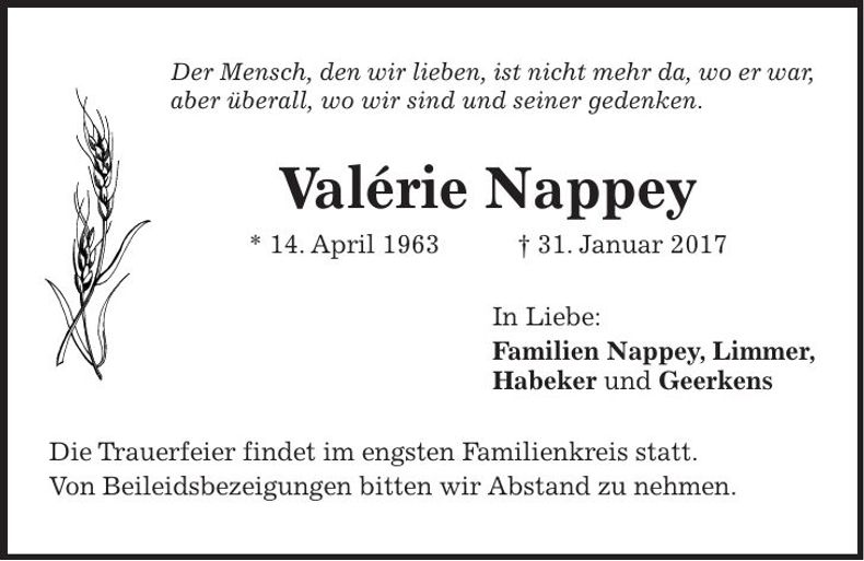 Traueranzeige Valerie Nappey