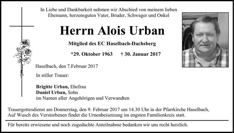 Traueranzeige Alois Urban