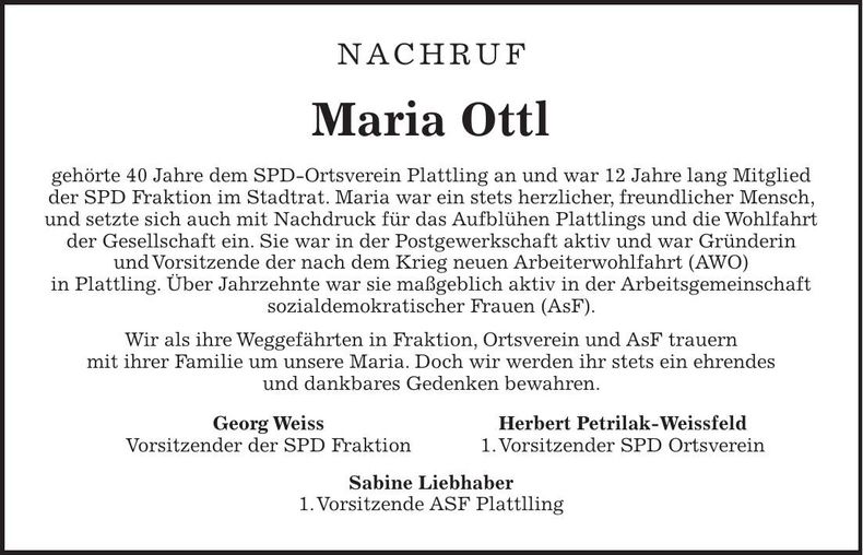 Traueranzeige Marille Ottl