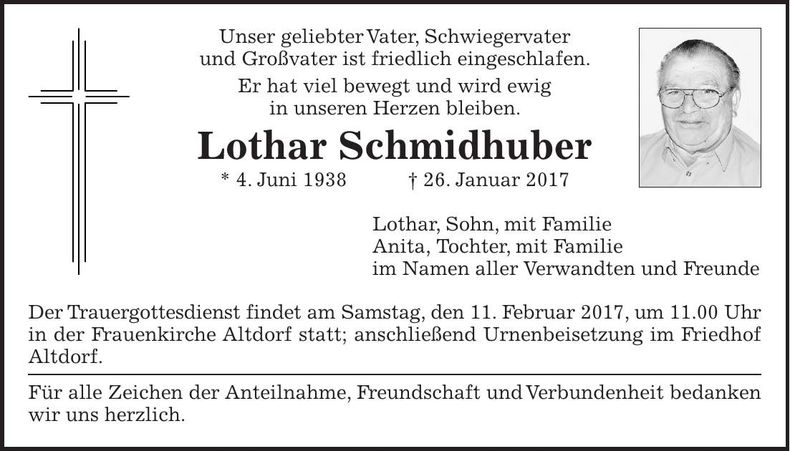 Traueranzeige Lothar Schmidhuber