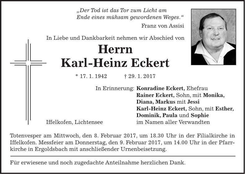 Traueranzeige Karl-Heinz Eckert