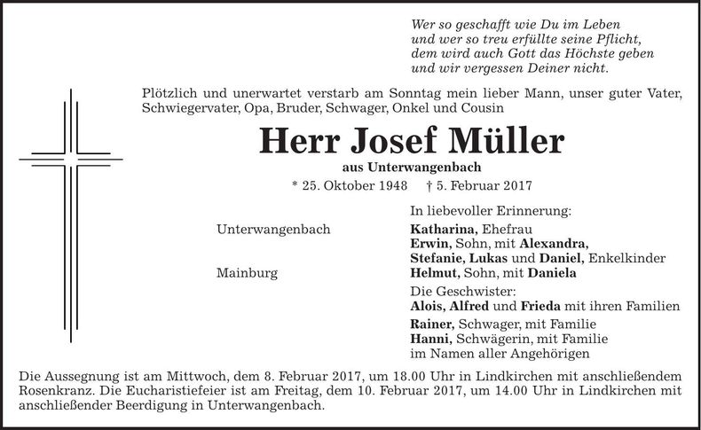Traueranzeige Josef Müller