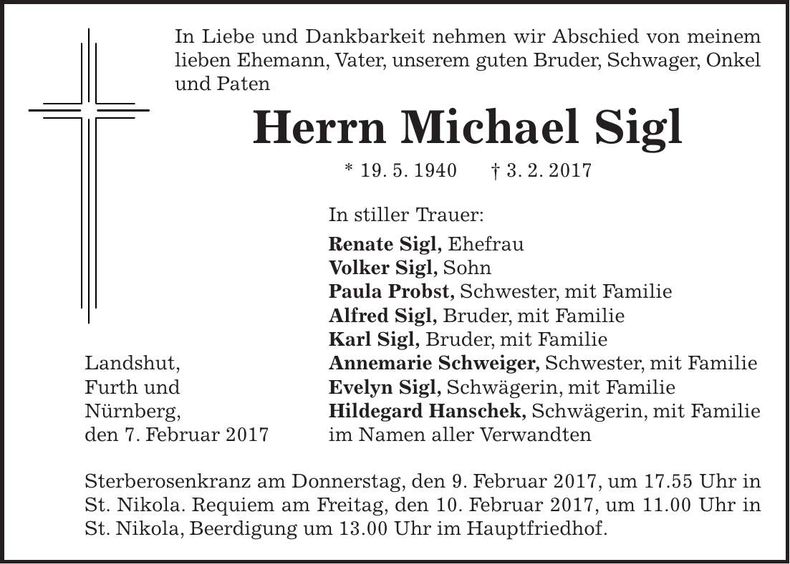 Traueranzeige Michael Sigl