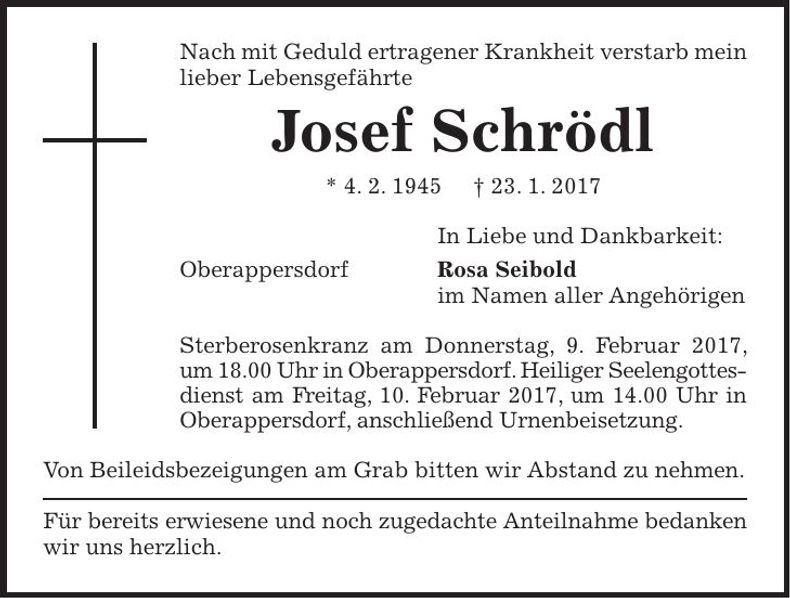 Traueranzeige Josef Schrödl