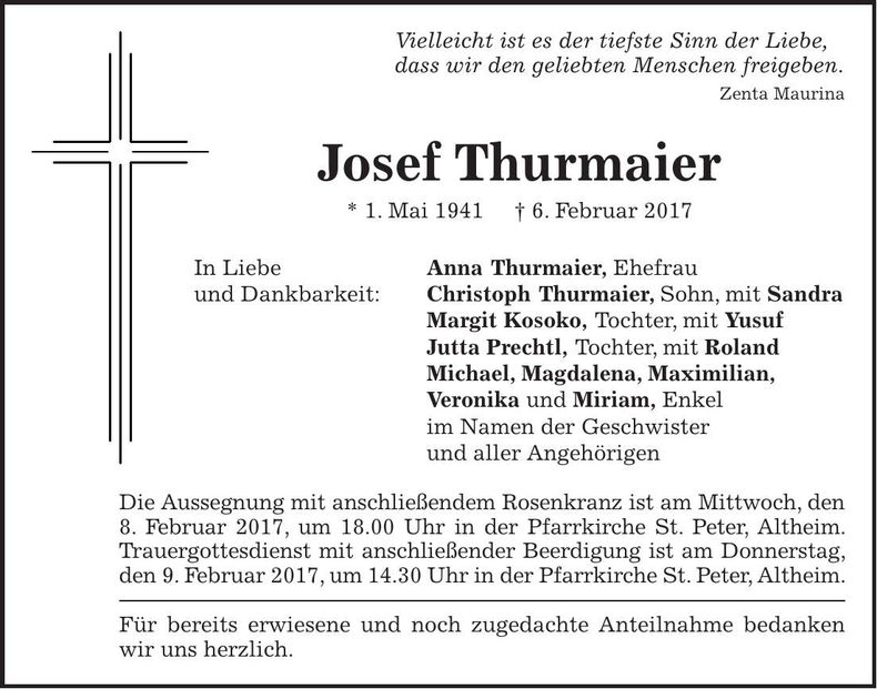 Traueranzeige Josef Thurmaier