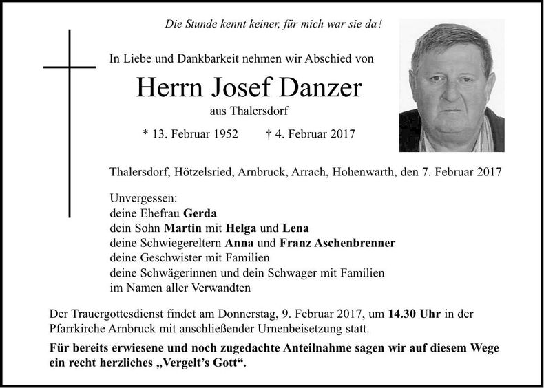 Traueranzeige Josef Danzer