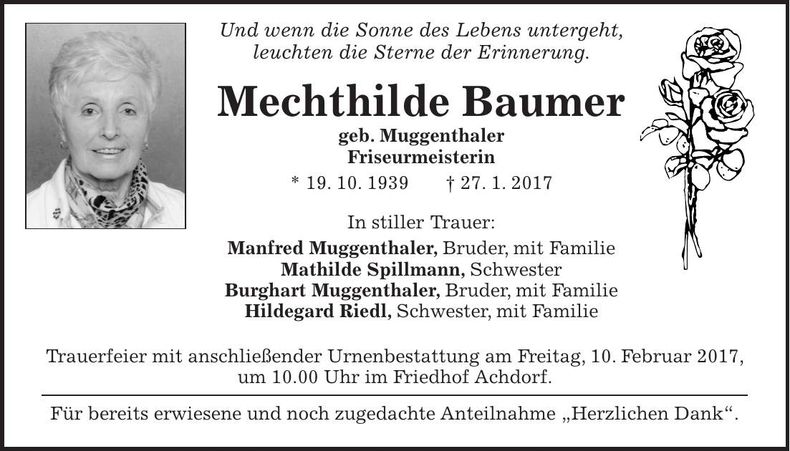 Traueranzeige Mechthilde Baumer
