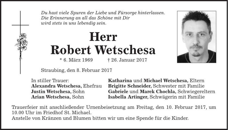 Traueranzeige Robert Wetschesa