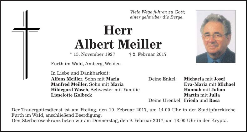 Traueranzeige Albert Meiller
