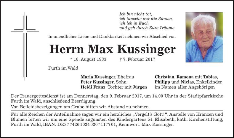 Traueranzeige Max Kussinger