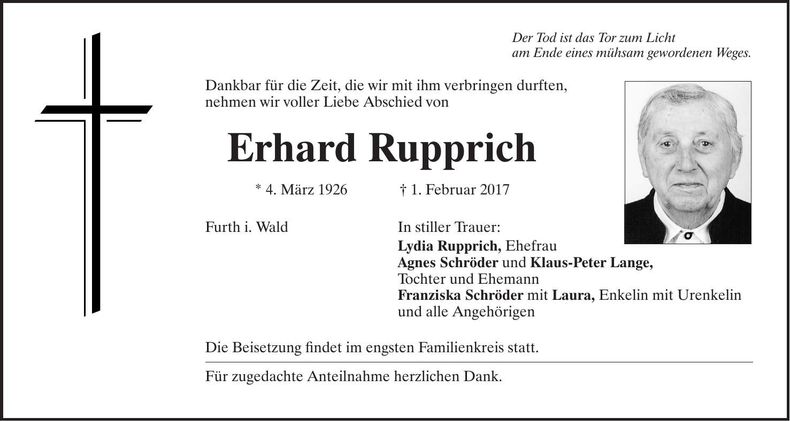 Traueranzeige Erhard Rupprich