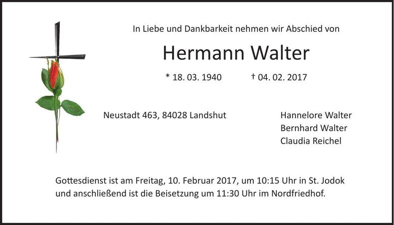 Traueranzeige Hermann Walter