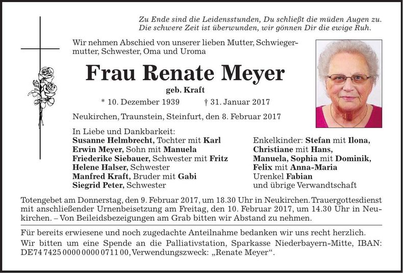 Traueranzeige Renate Meyer