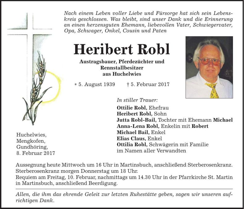 Traueranzeige Heribert Robl