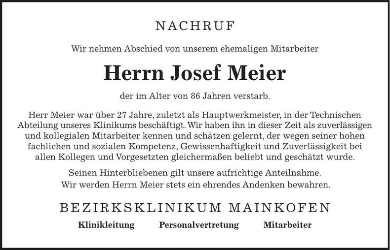 Traueranzeige Josef Meier