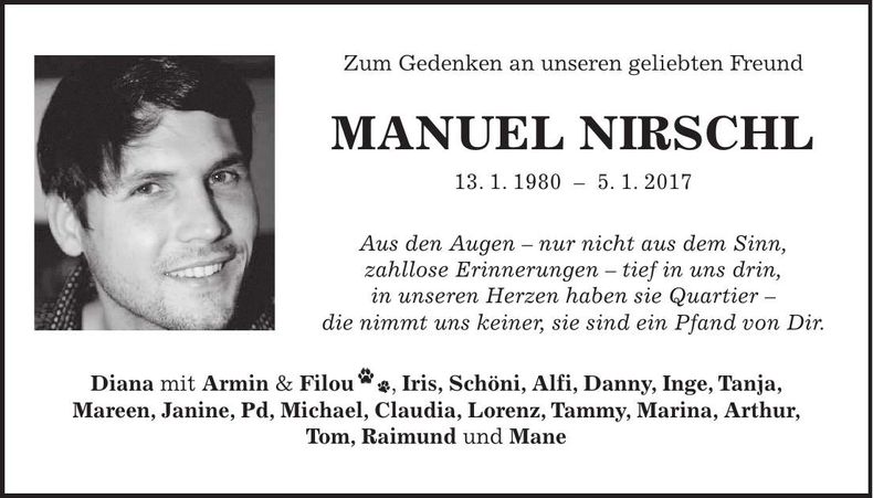 Traueranzeige Manuel Nirschl