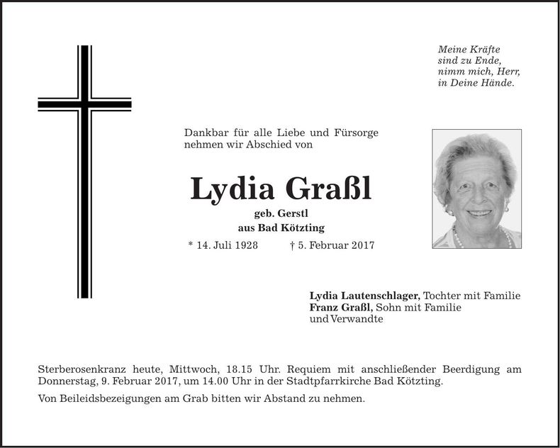 Traueranzeige Lydia Graßl