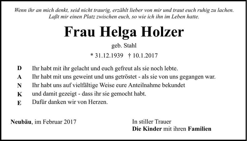 Traueranzeige Helga Holzer