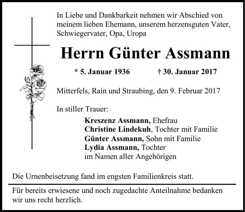 Traueranzeige Günter Assmann