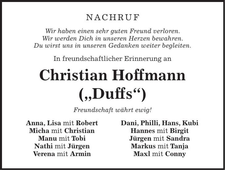 Traueranzeige Christian Hoffmann