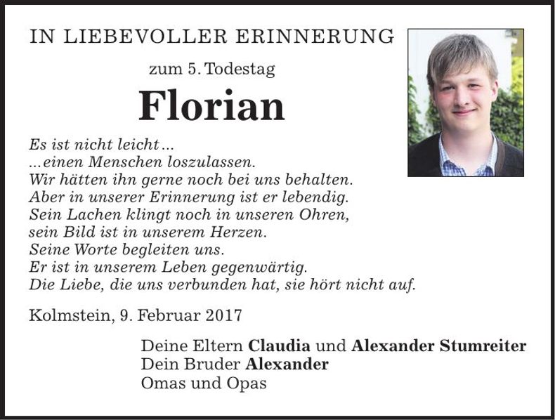 Traueranzeige Florian Stumreiter