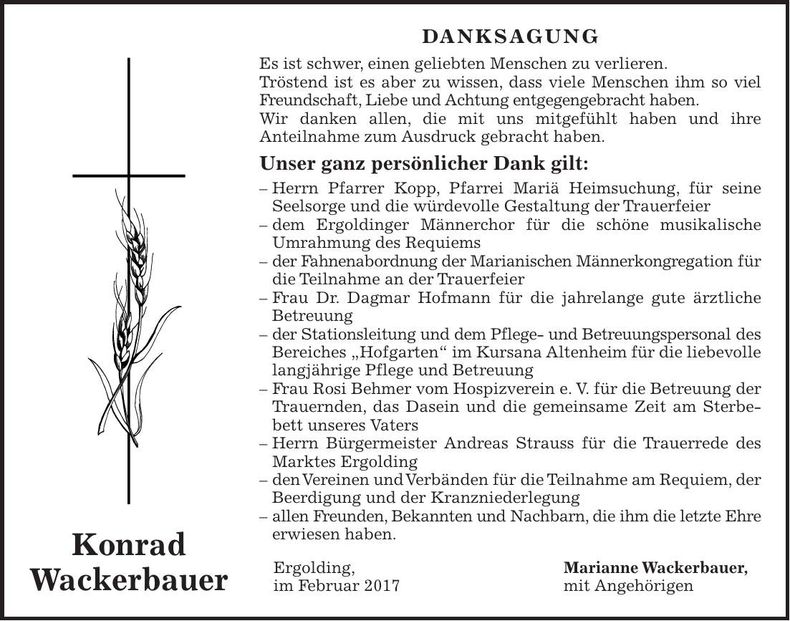 Traueranzeige Konrad Wackerbauer
