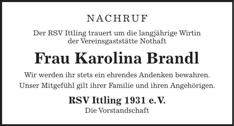 Traueranzeige Karolina Brandl