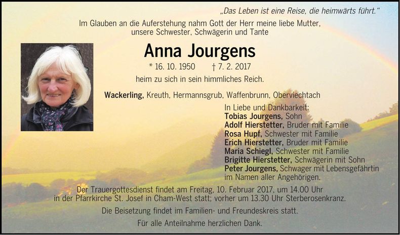 Traueranzeige Anna Jourgens