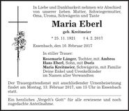Traueranzeige Maria Eberl