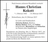 Traueranzeige Hanns Christian Kokott