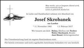 Traueranzeige Josef Skrobanek